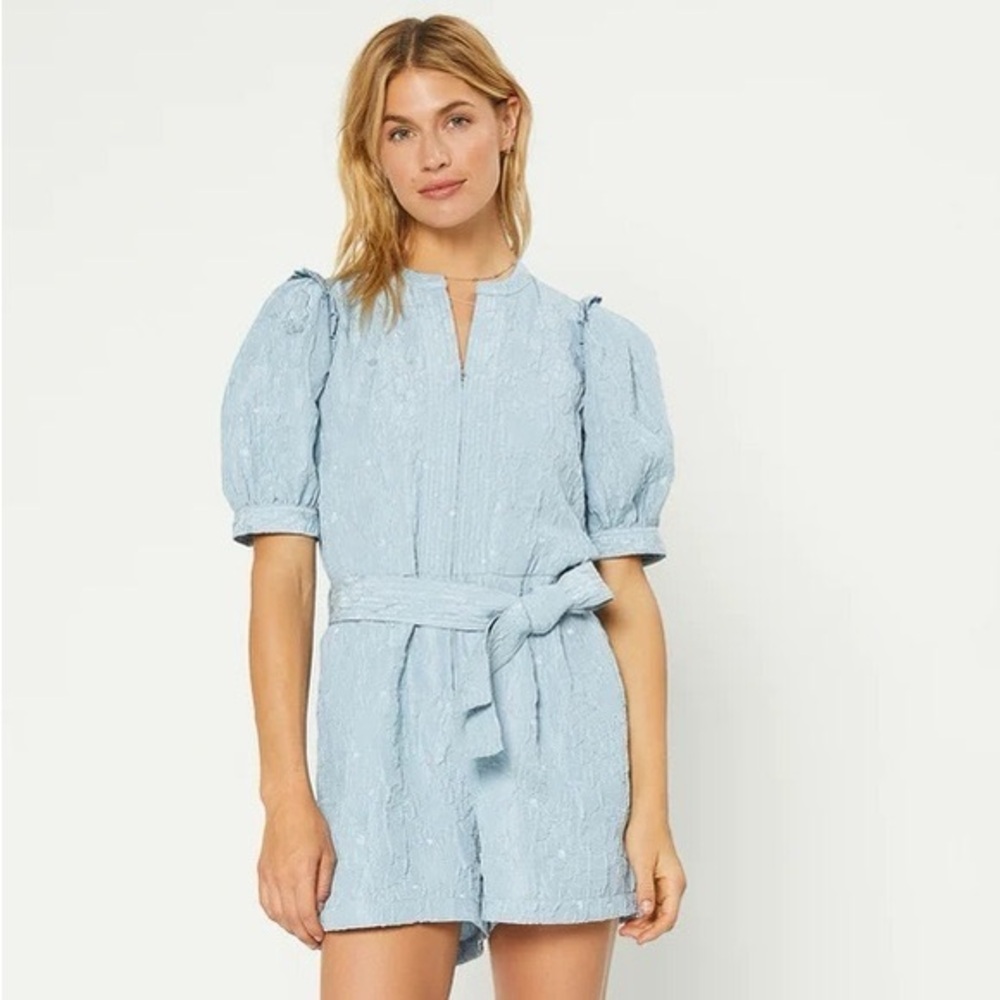 Current Air Los Angeles Anthropologie floral jacquard belted romper Small blue